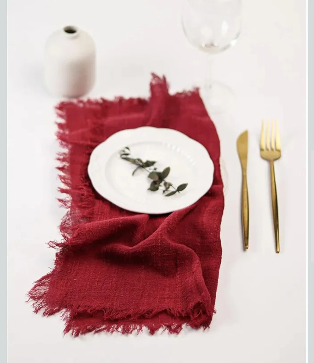 Burgundy Linen Napkins with Fringed Edges (Set of 10)