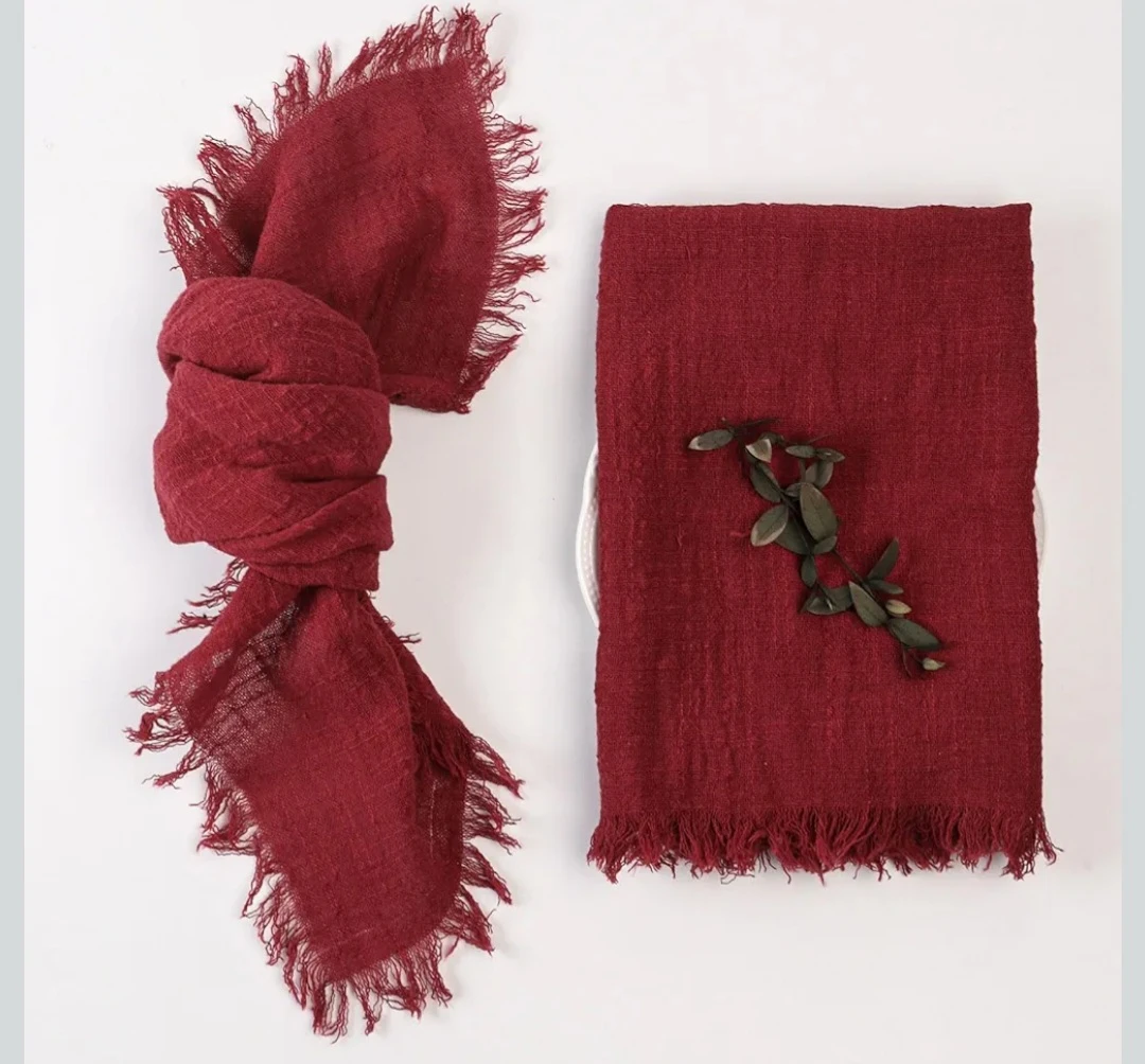 Burgundy Linen Napkins with Fringed Edges (Set of 10) - photo 3