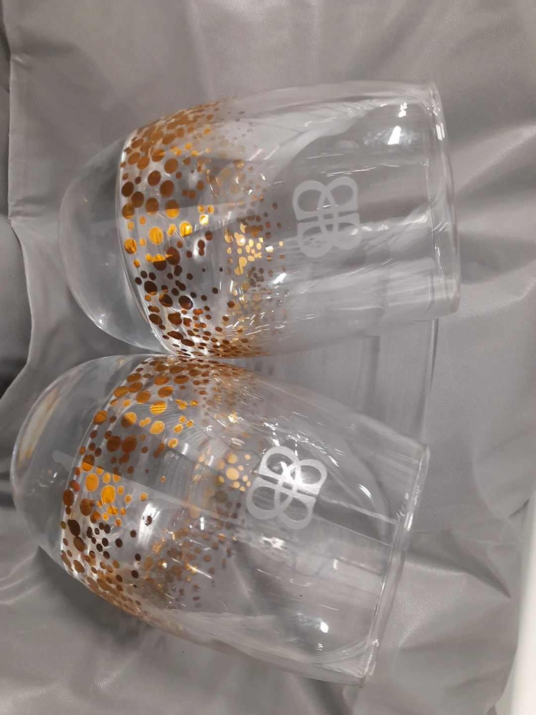Set of 2 Gold Dot Stemless Wine Glasses - photo 2