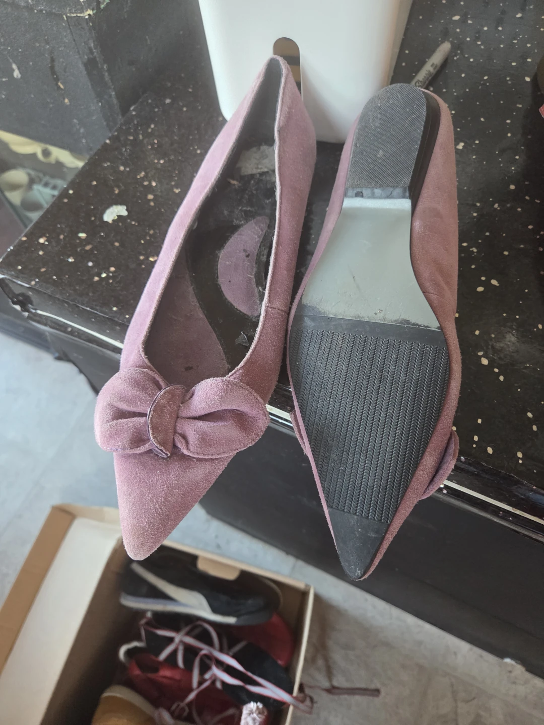 Women's Pink Suede Bow Heels