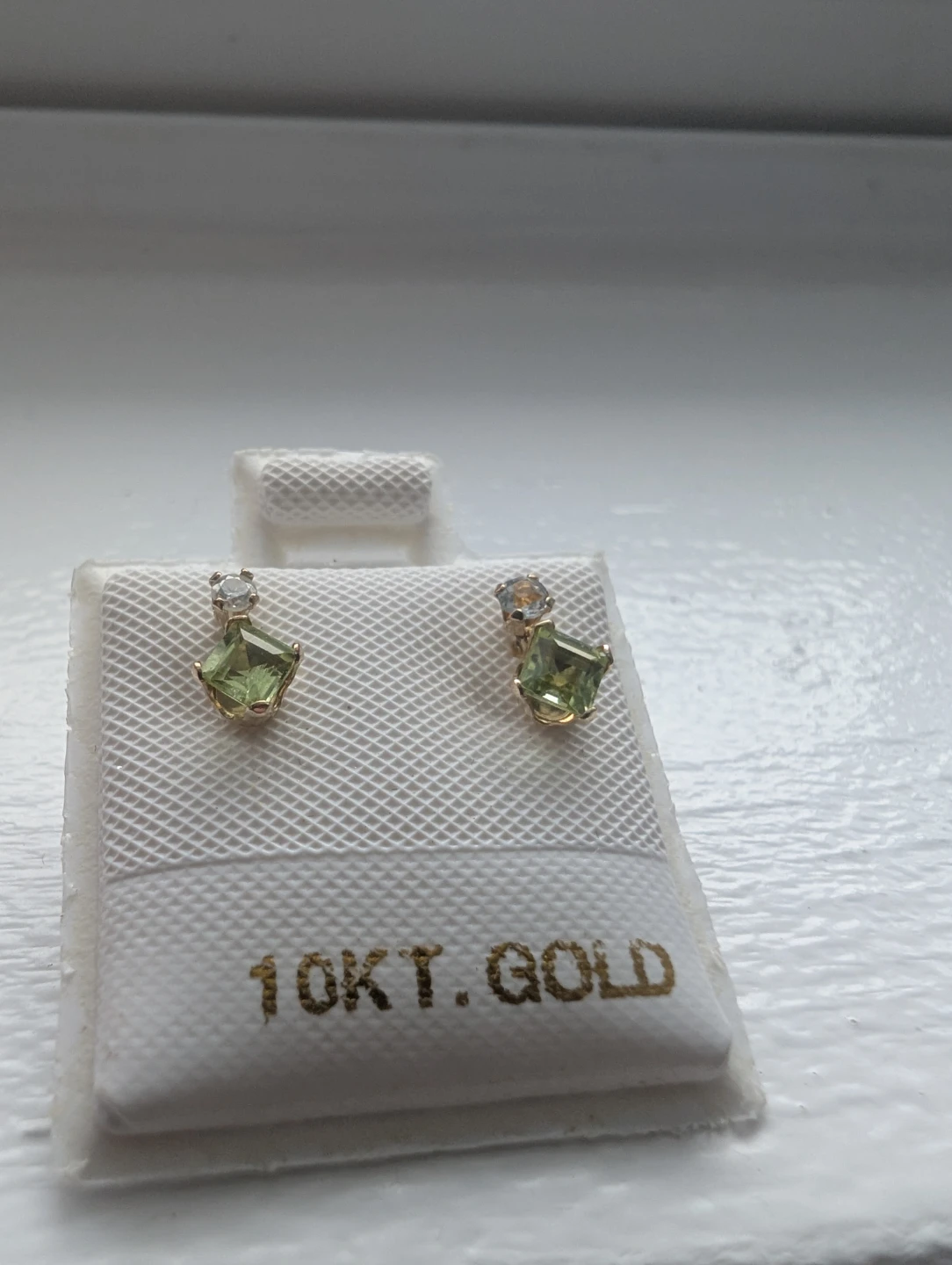 Brand New 10K Yellow Gold Diamond & Peridot Earrings For Sale