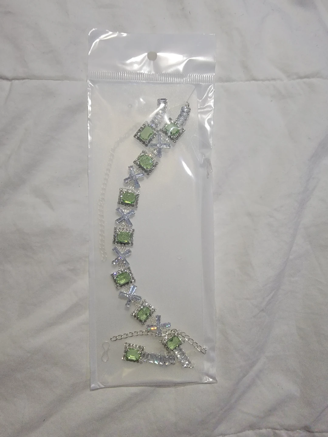 Green Crystal Choker Necklace and Earrings Set