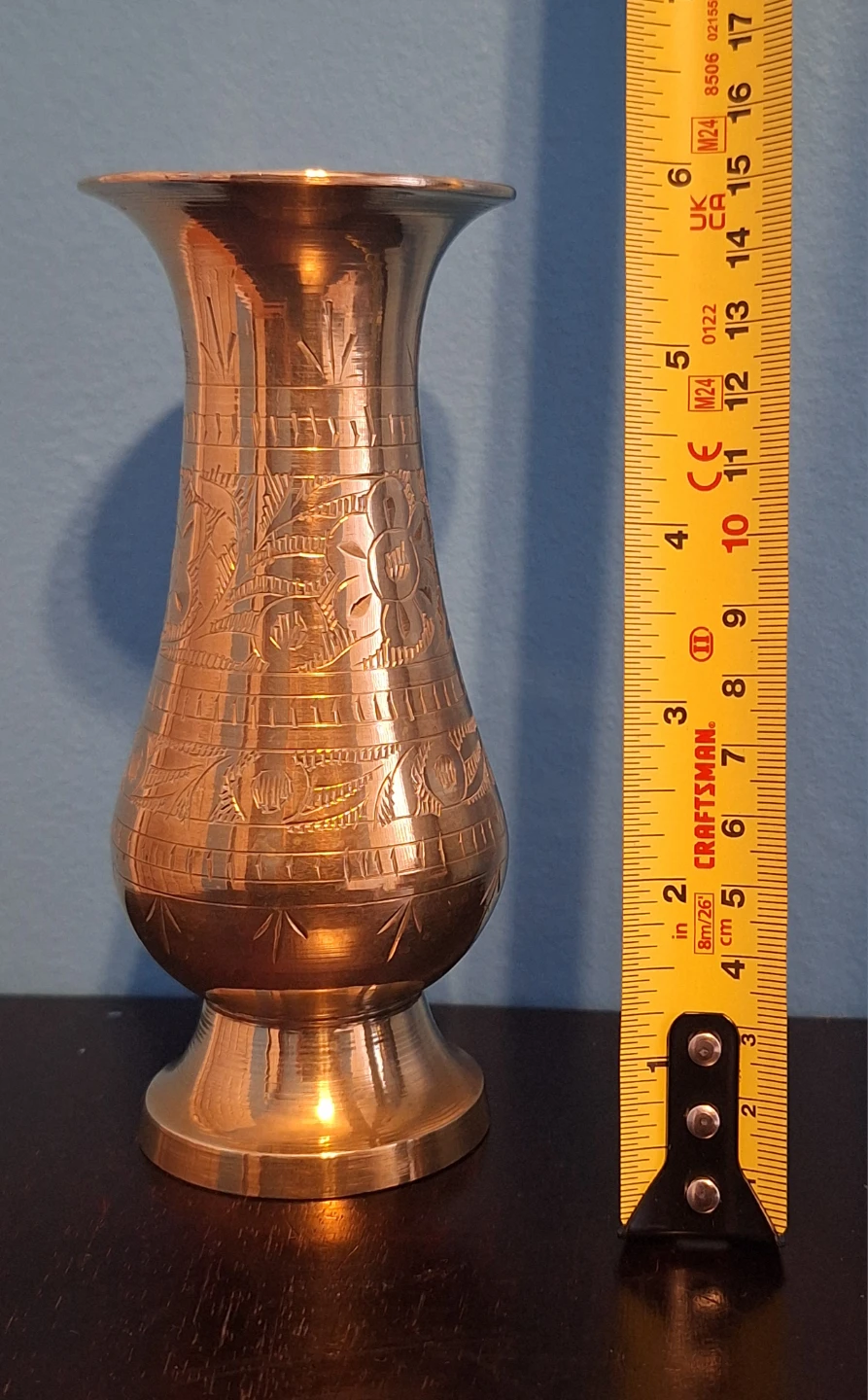 Vintage Brass Vase with Engraved Floral Design - photo 2