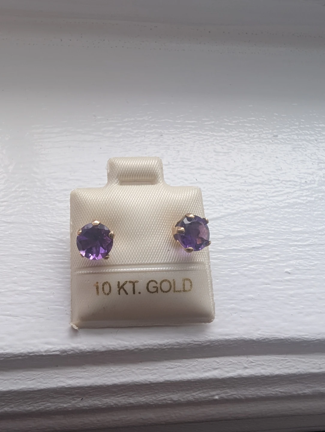 Brand New 10K Yellow Gold Amethyst Earrings For Sale