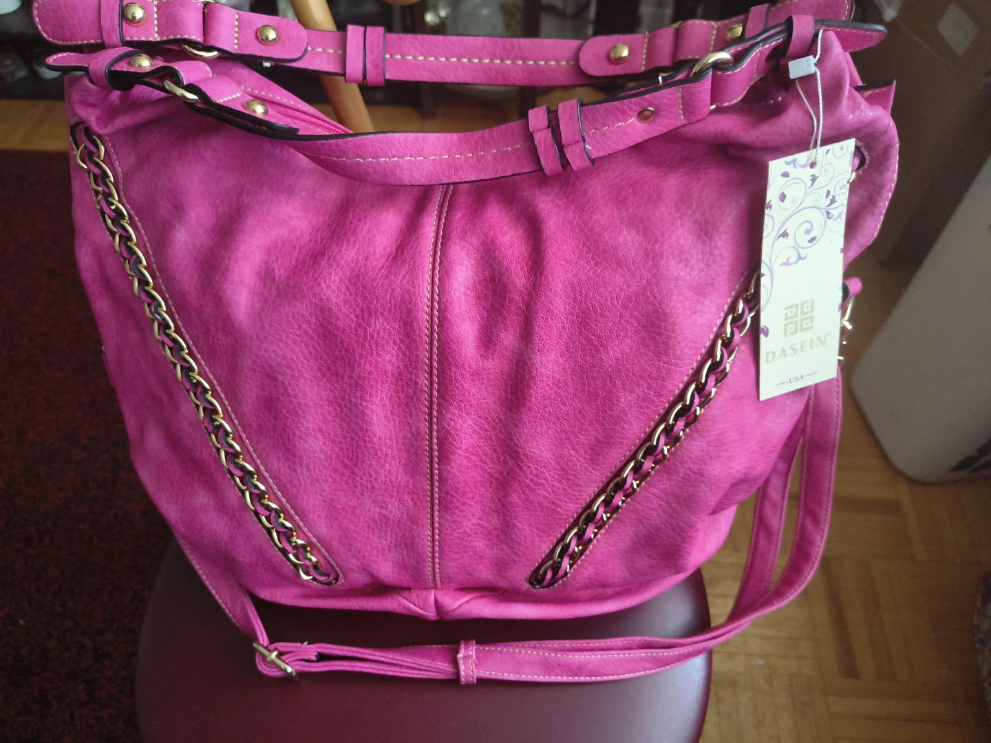 Fuschia pink shoulder bag  with long and short handles New - photo 4