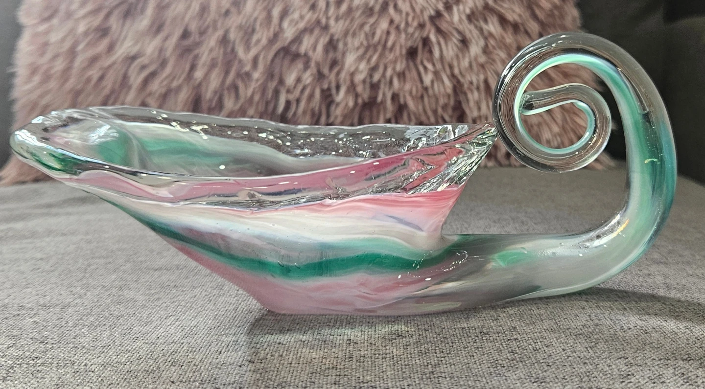 Hand-Blown Glass Candy Dish with Swirl Handle