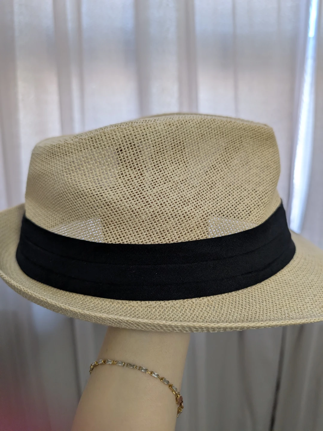 Straw Fedora Hat with Black Band - Size L - photo 3