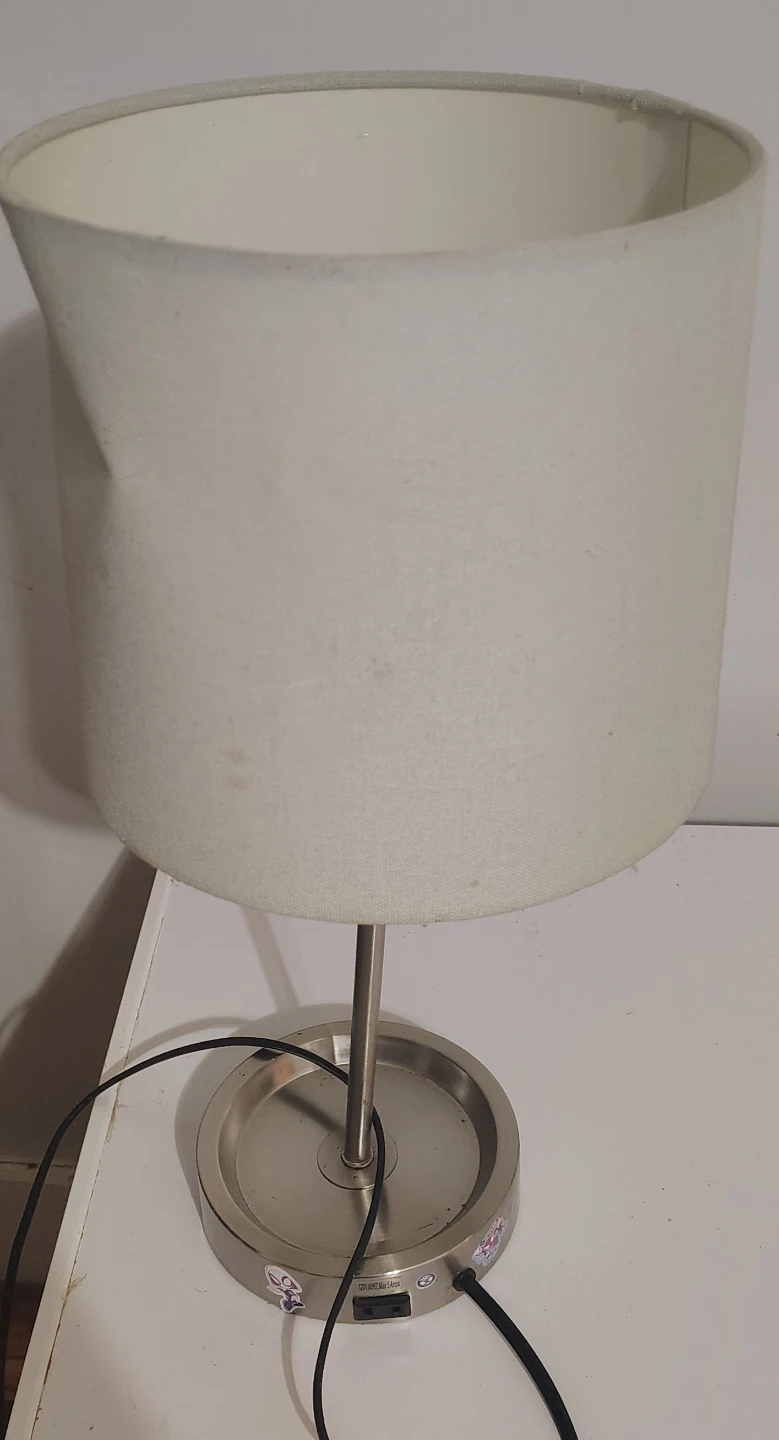 White Fabric Table Lamp with Metal Base