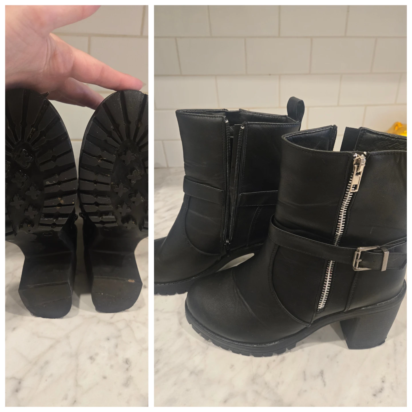 Black Ankle Boots with Zippers and Buckle