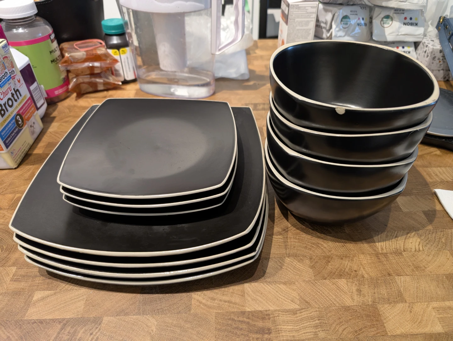 Matte Black Square Plates with White Trim