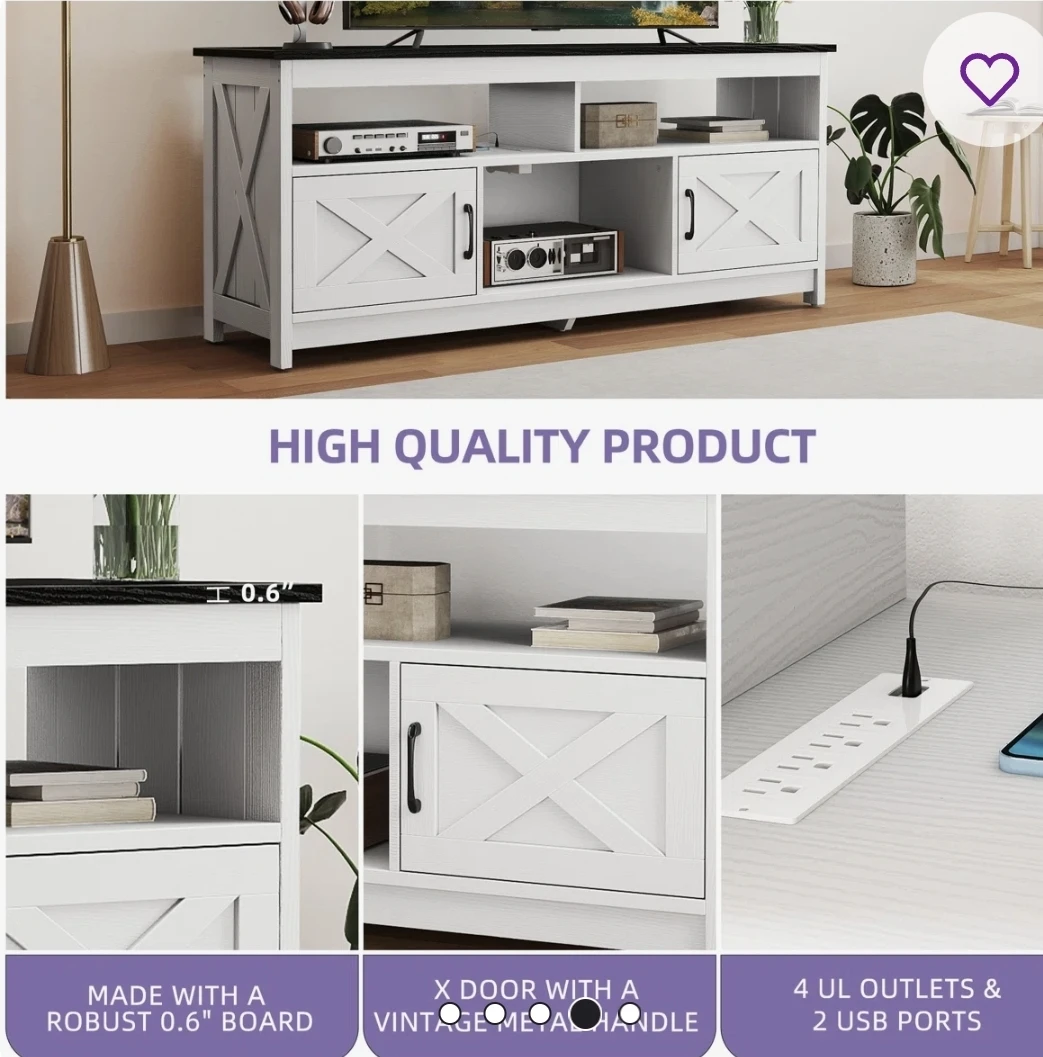 White TV Stand with Built-in Power Strip - photo 2