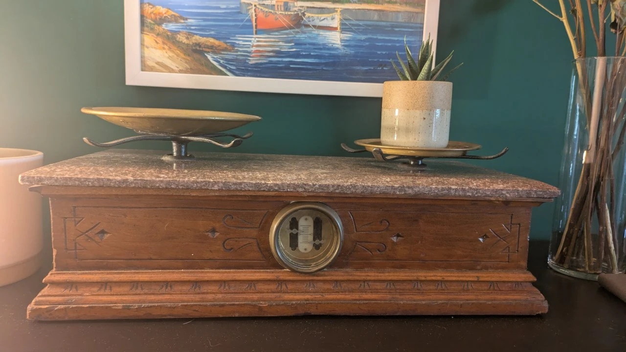Antique Marble Henry Tromener Scientific Scale with Marble Top