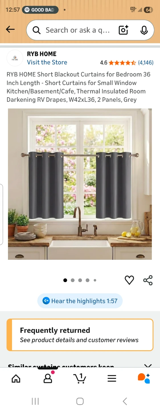 6 RYB HOME Short Blackout Curtains