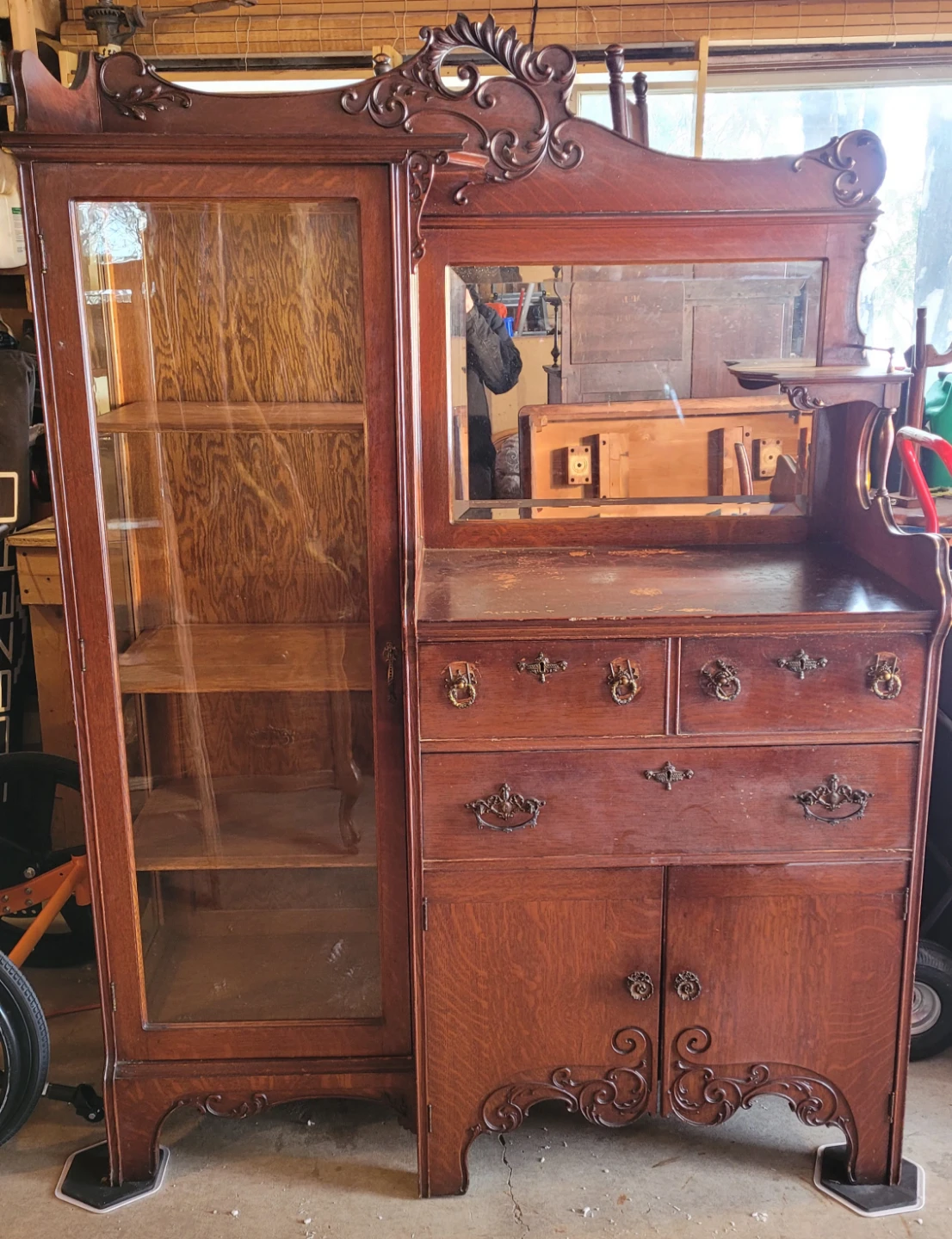 1800s Victorian Oak Sideboard / China Cabinet