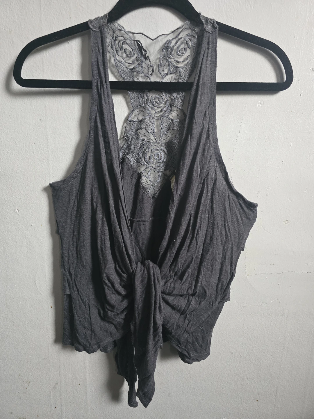 Women's Dark Gray Lace Rose Back Top