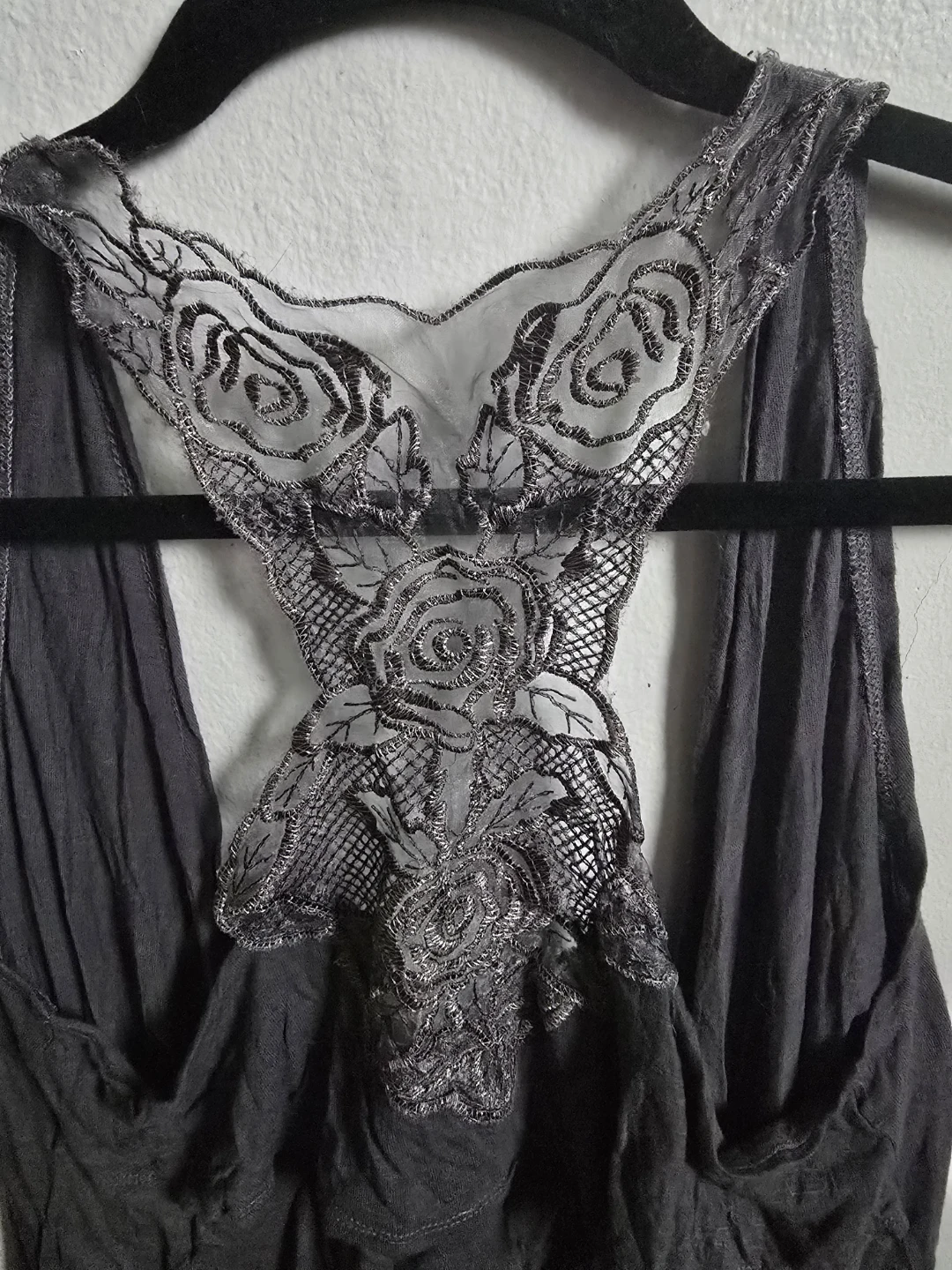 Women's Dark Gray Lace Rose Back Top - photo 3