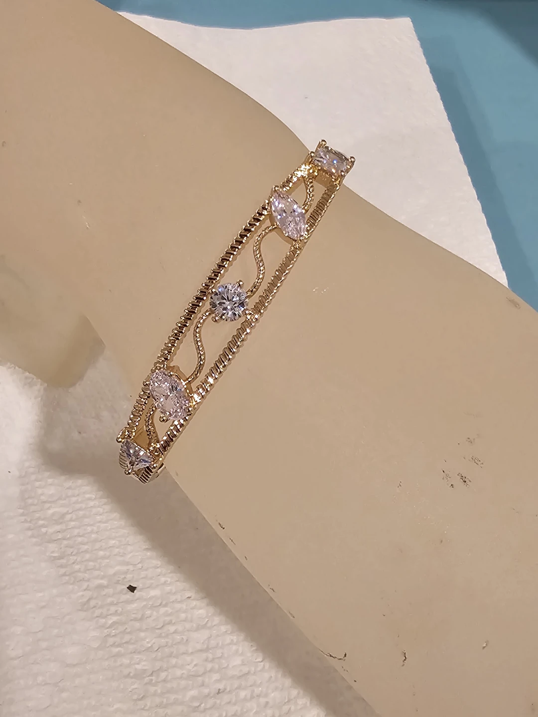 Gold Plated Bangle with CZ Stones - photo 3
