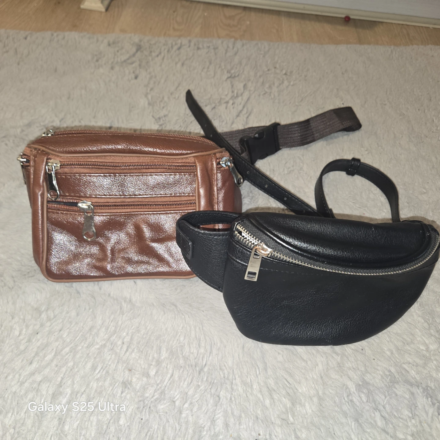 Set of 2 Faux Leather Fanny Packs - Black and Brown - photo 5