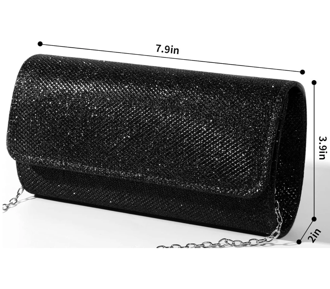 Sparkly Black Clutch Purse with Silver Chain - photo 2