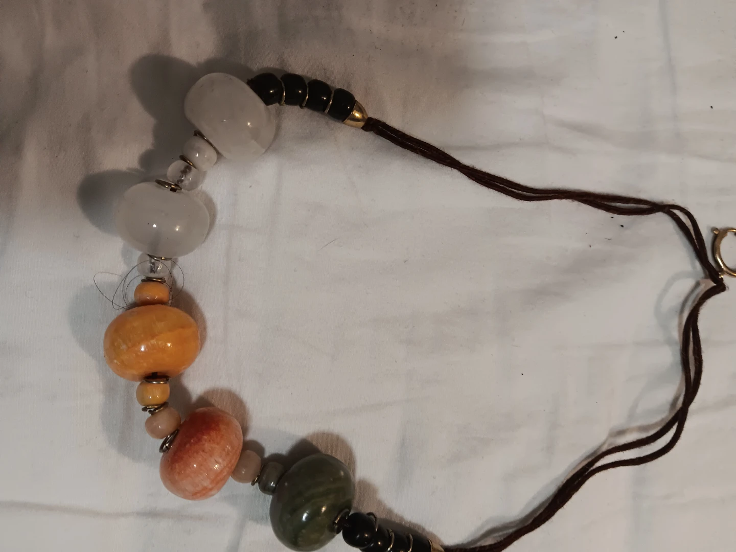 Beaded Necklace with Orange, White, and Green Beads