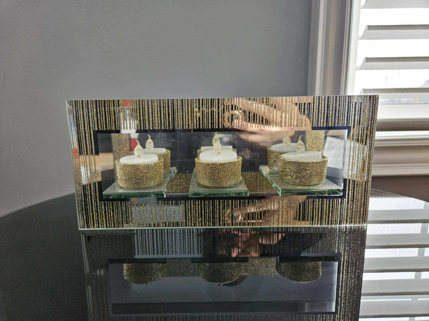 Gold Glitter Mirror Tealight Holder