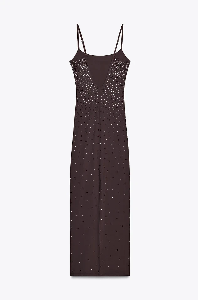 Zara Brown Rhinestone Polyamide Dress - Size Medium - photo 5