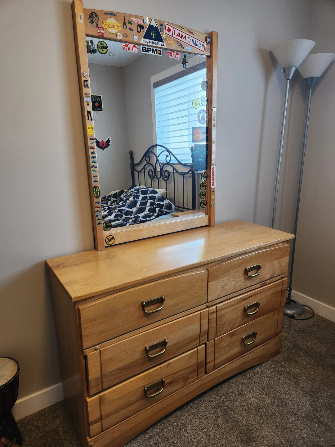 Wooden Dresser with Mirror and Bedside Table
