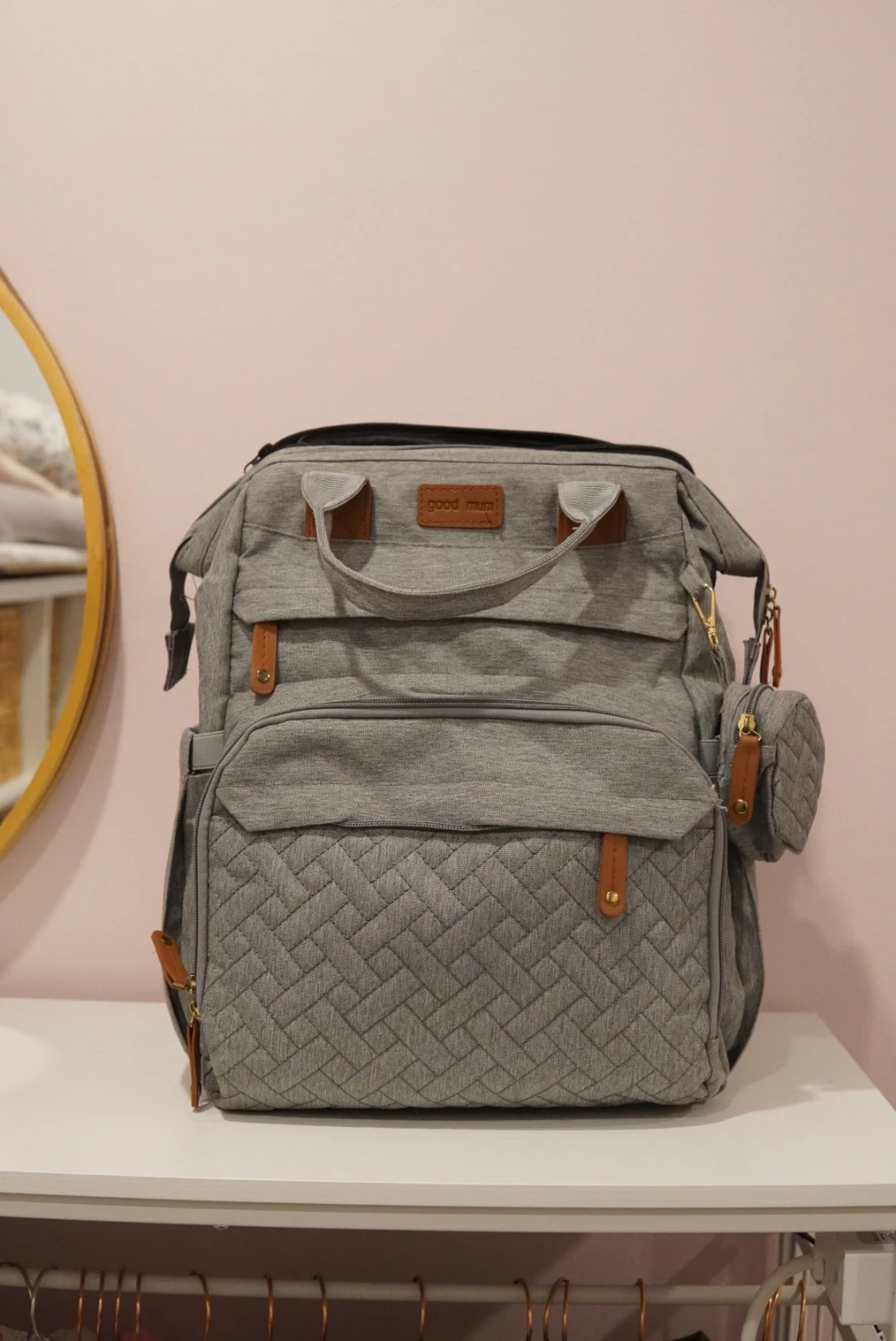 Good Mam Gray Diaper Backpack with Pouch