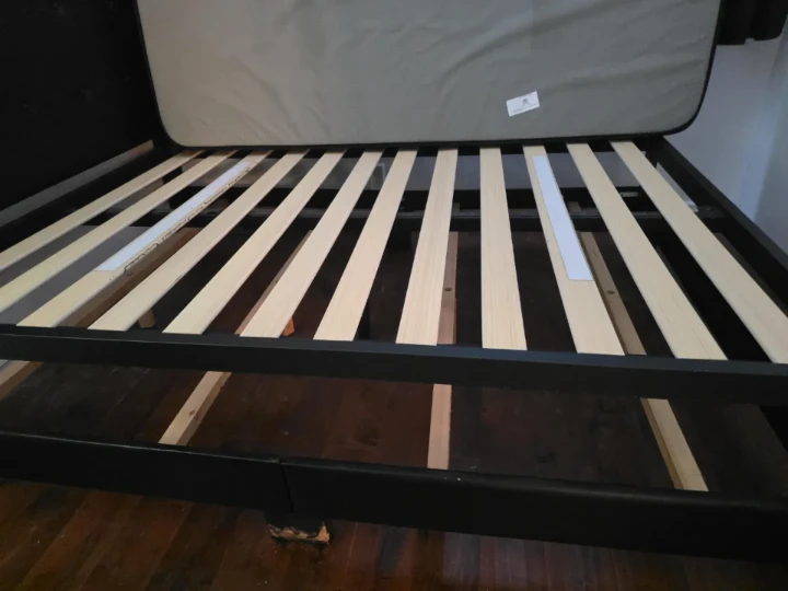 Black Metal Bed Frame Full with Wooden Slats