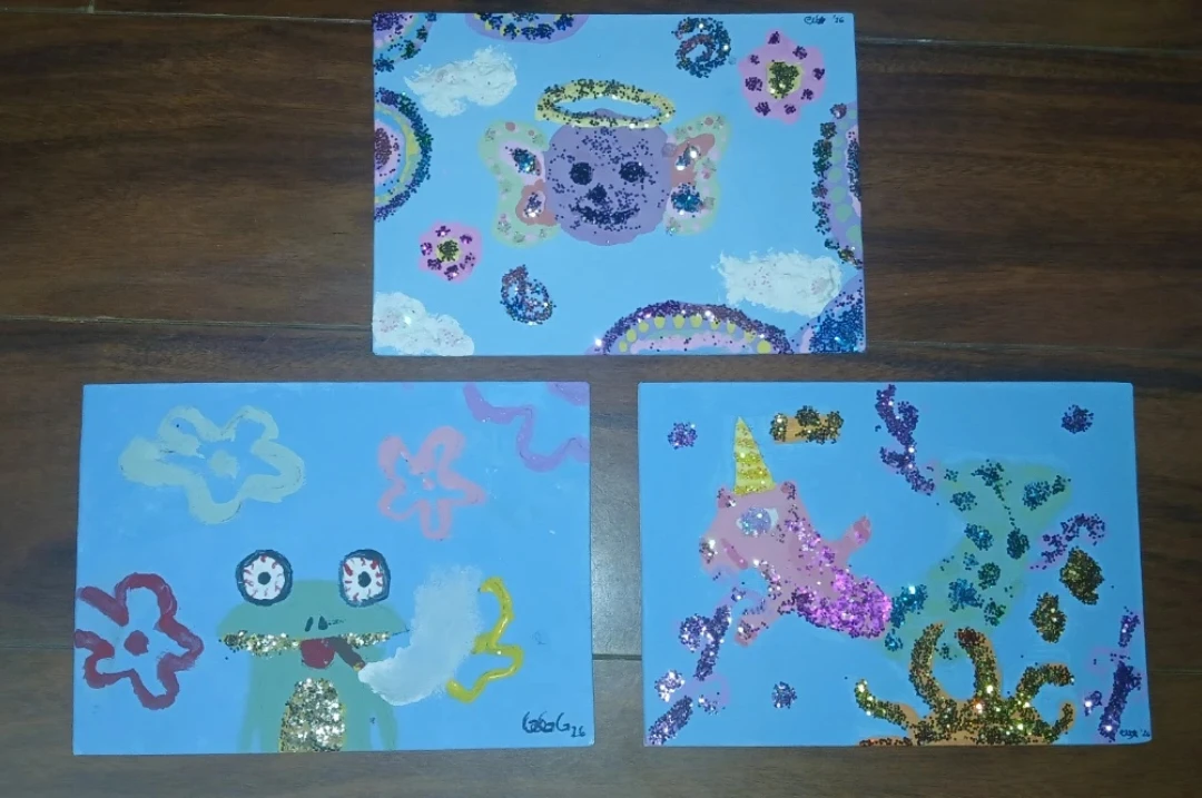 Set of 3 Handmade Glitter Paintings