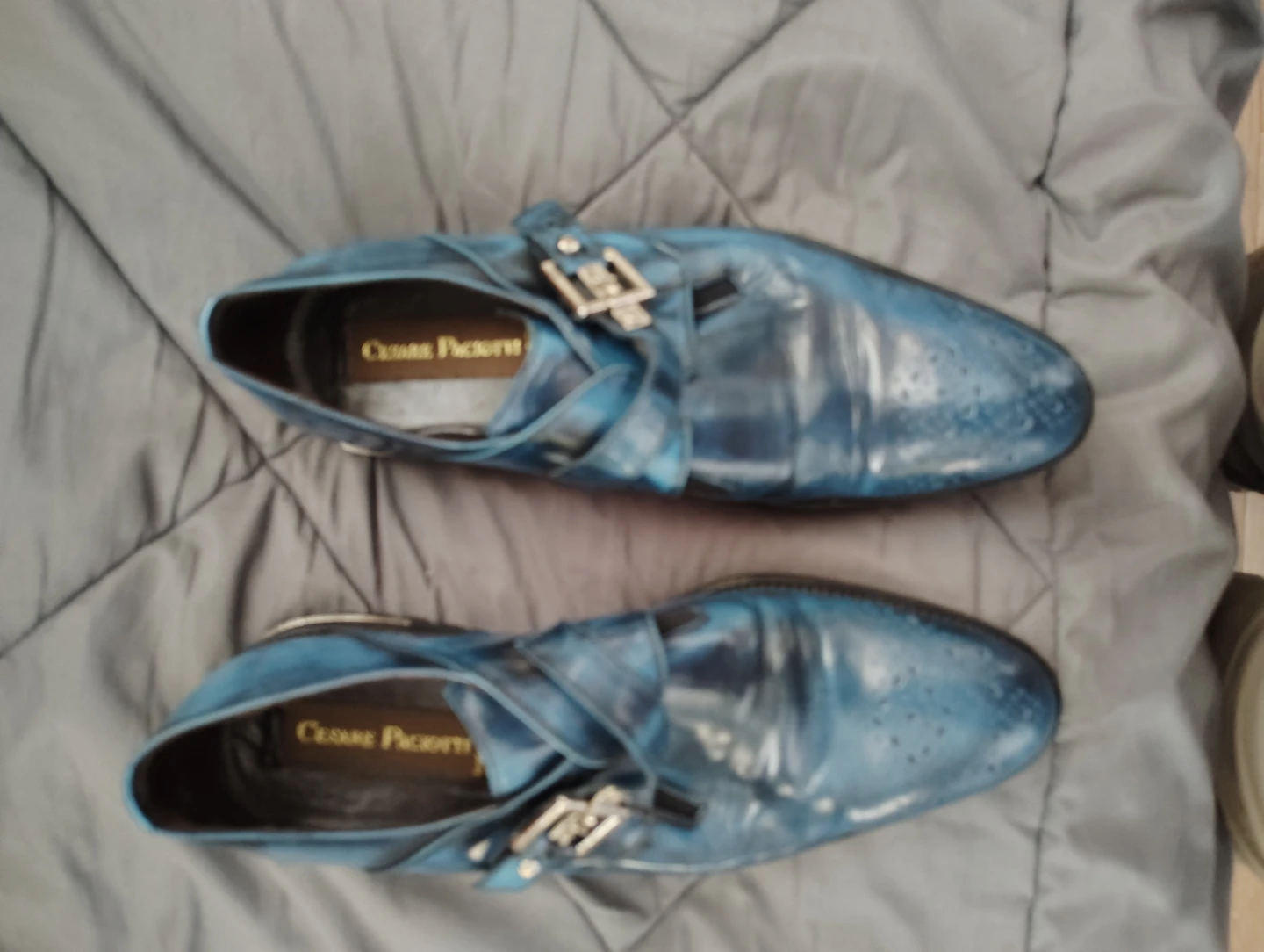 Cesare Paciotti Blue Leather Double Monk Strap Shoes