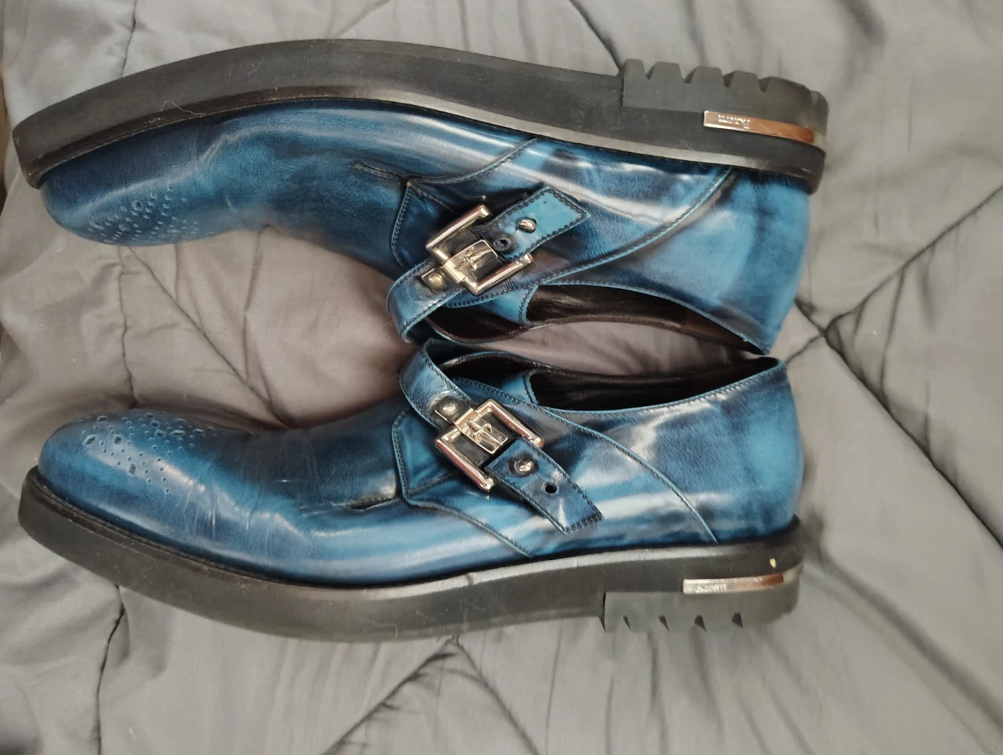 Cesare Paciotti Blue Leather Double Monk Strap Shoes - photo 4