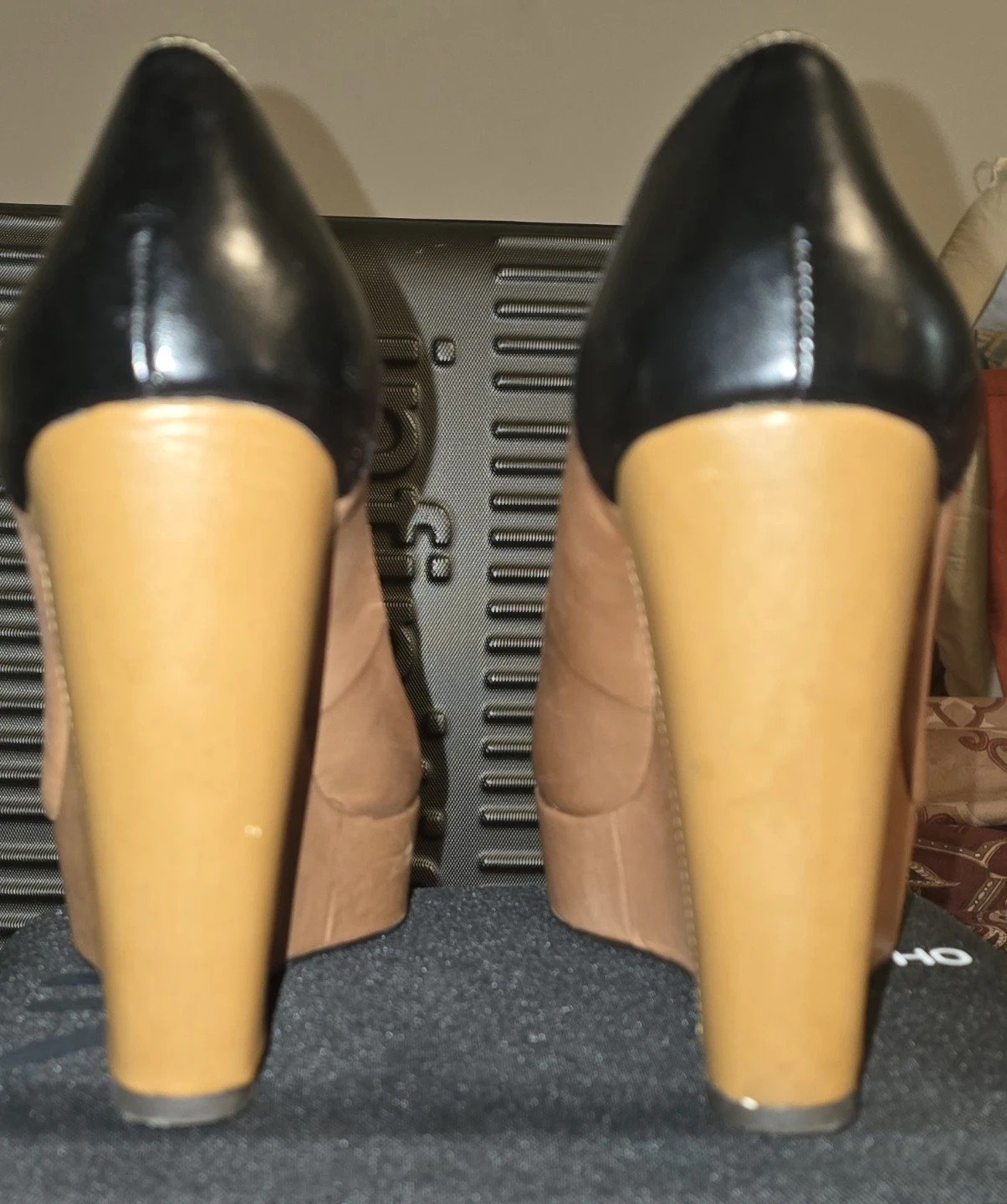 BCBG Tan & Black Peep-Toe Wedge Heels - photo 3