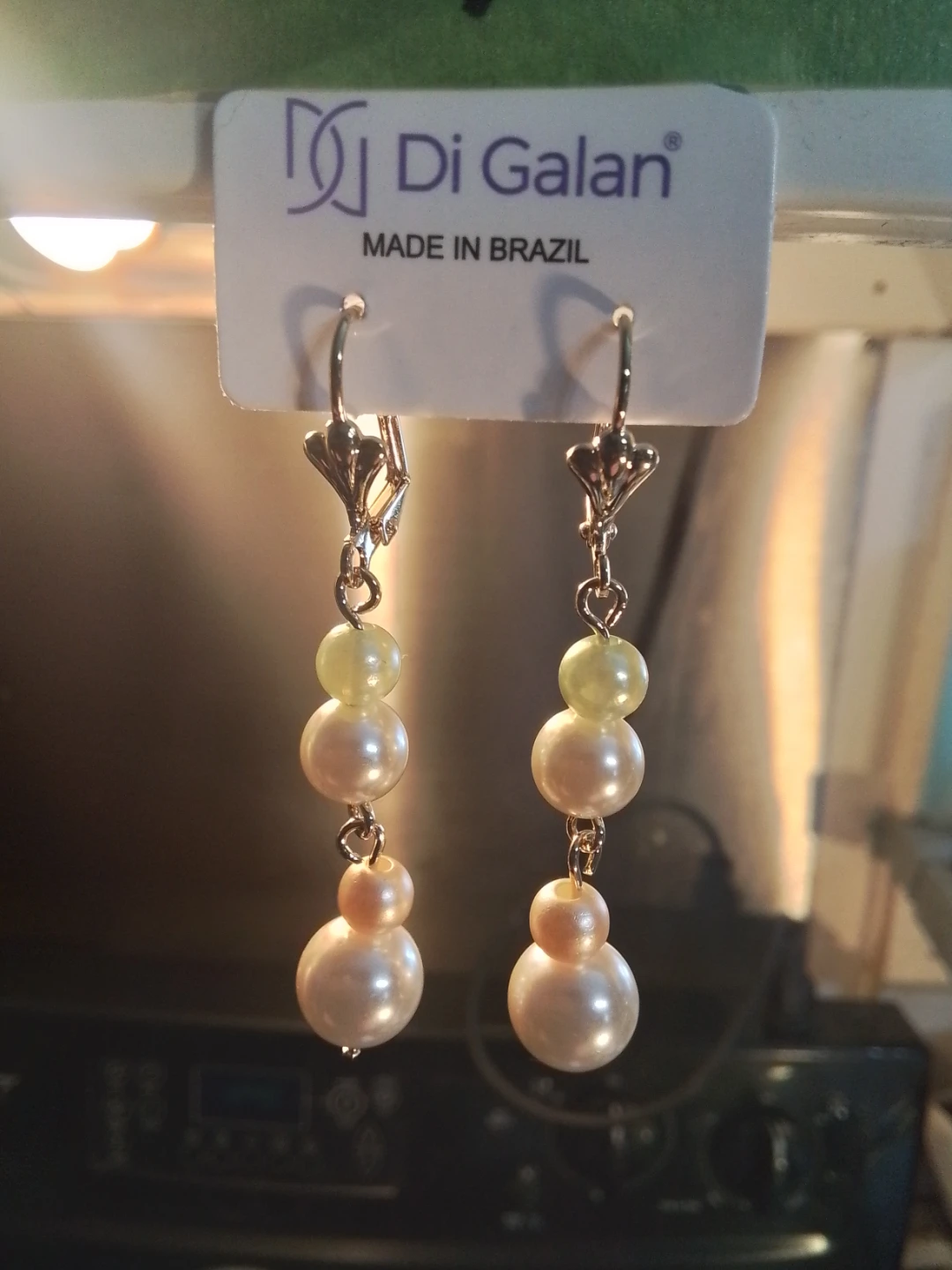 18kt Gold Overlay Drop Colour Pearl Earrings New