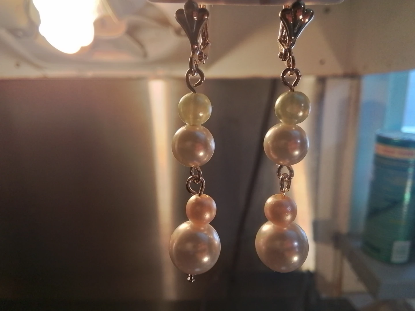 18kt Gold Overlay Drop Colour Pearl Earrings New - photo 3