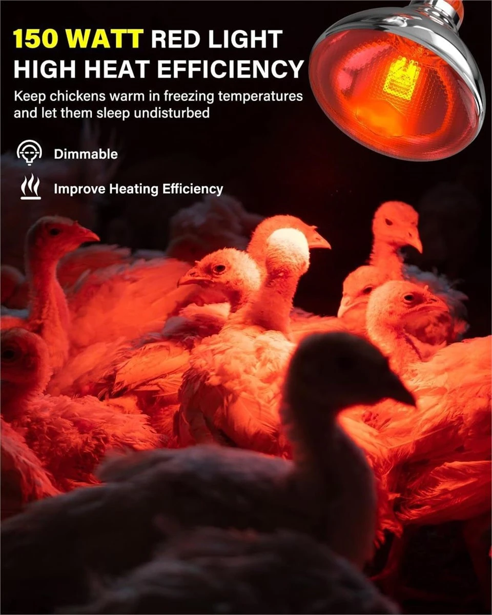 150W Infrared Adjustable Heat Lamp Bulb for Brooding Animals - photo 3
