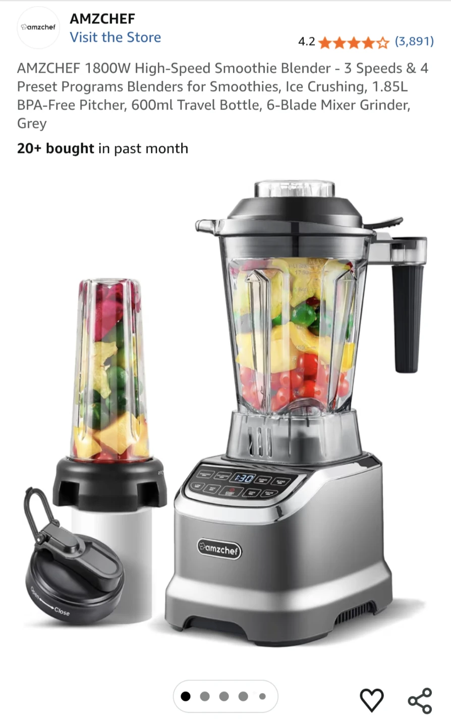 AMZCHEF 1800W High-Speed Smoothie Blender - Grey