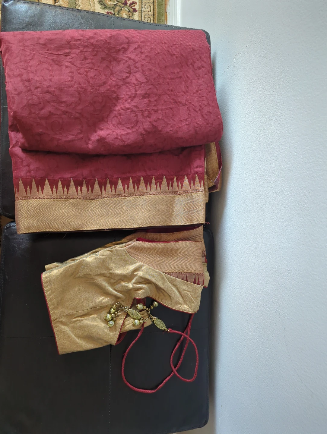 Maroon Saree with Gold Blouse