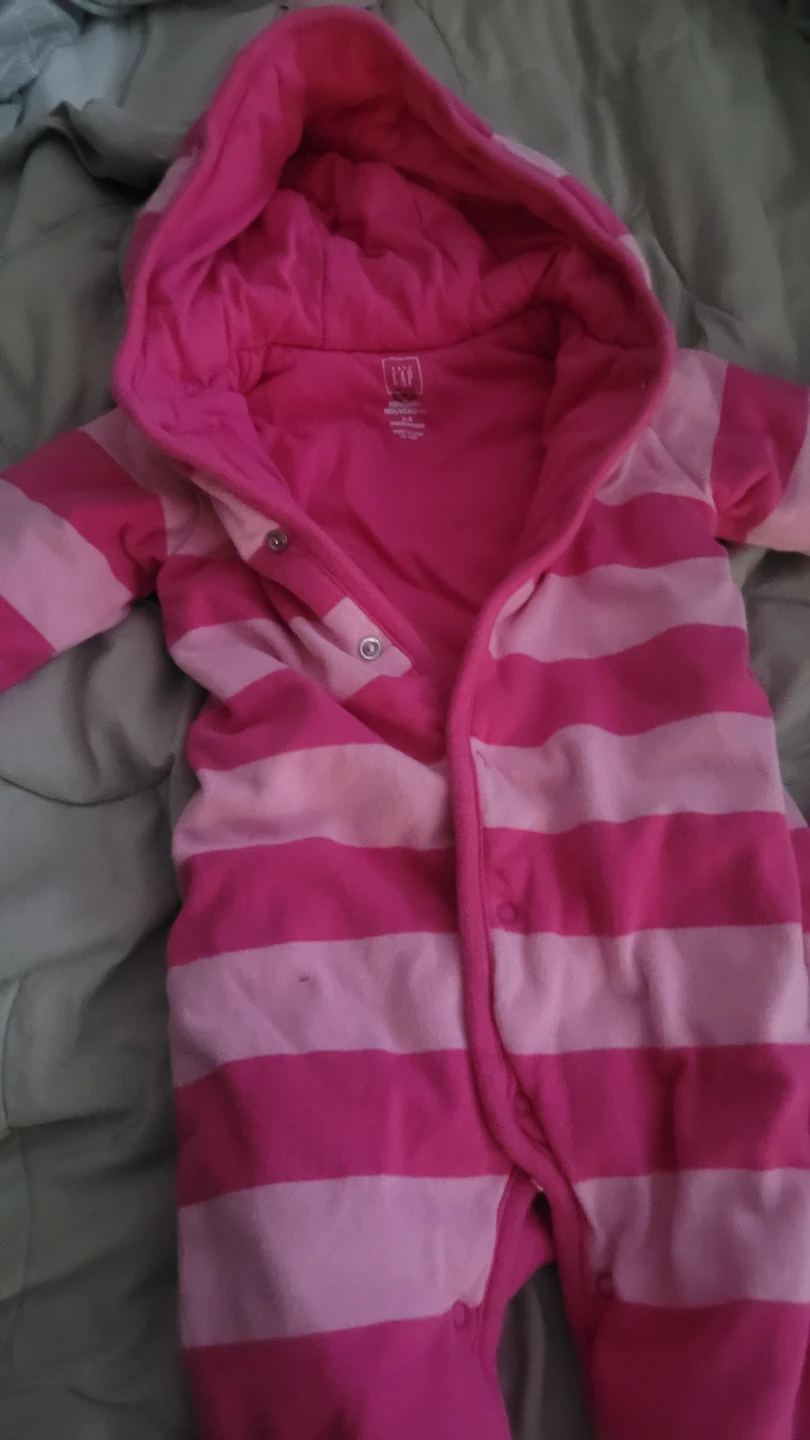 🏆Gap Baby Pink & Light Pink Striped Hooded Bunting Suit - photo 3
