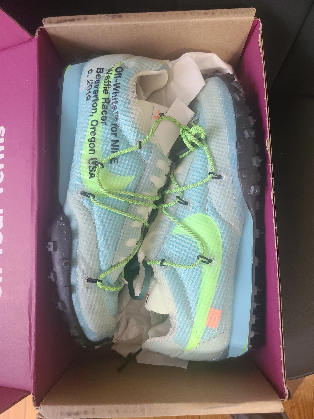 Off-White x Nike Waffle Racer "Vivid Sky" M 10 or W 11.5