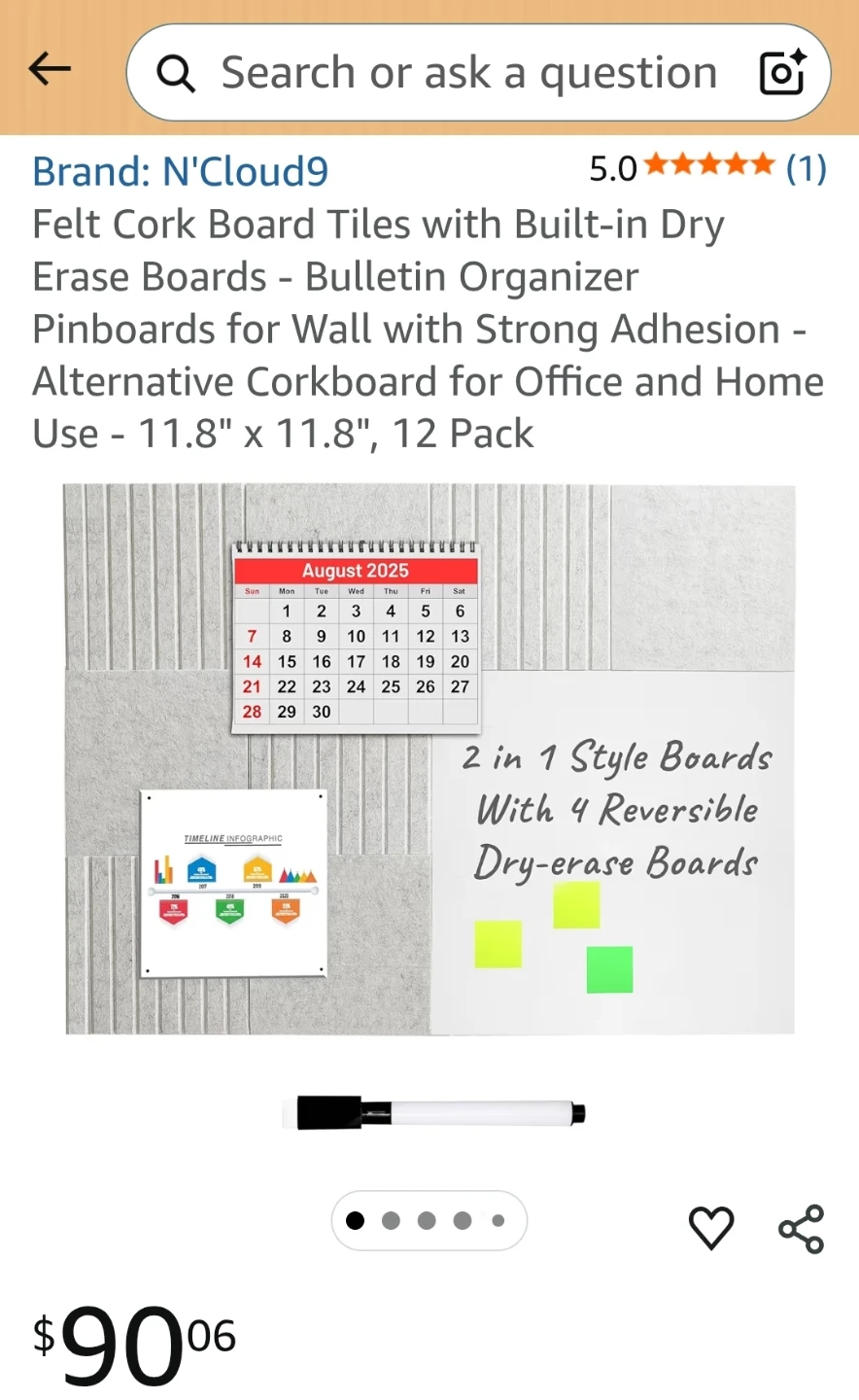 N'Cloud9 Felt Cork Board Tiles with Dry Erase Boards