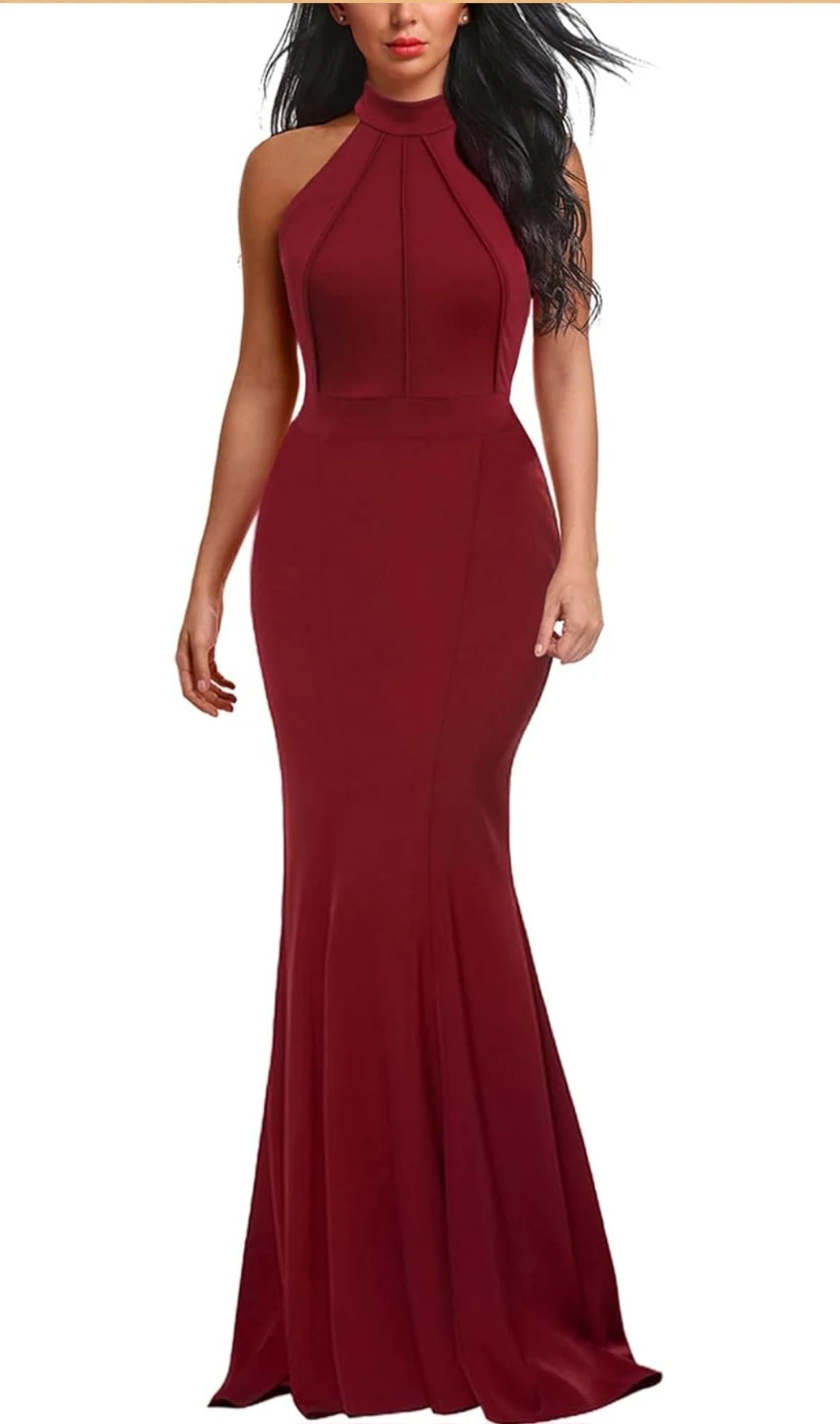 BERYDRESS Women's Cute Halter Sleeveless Mermaid Maxi Long Dress