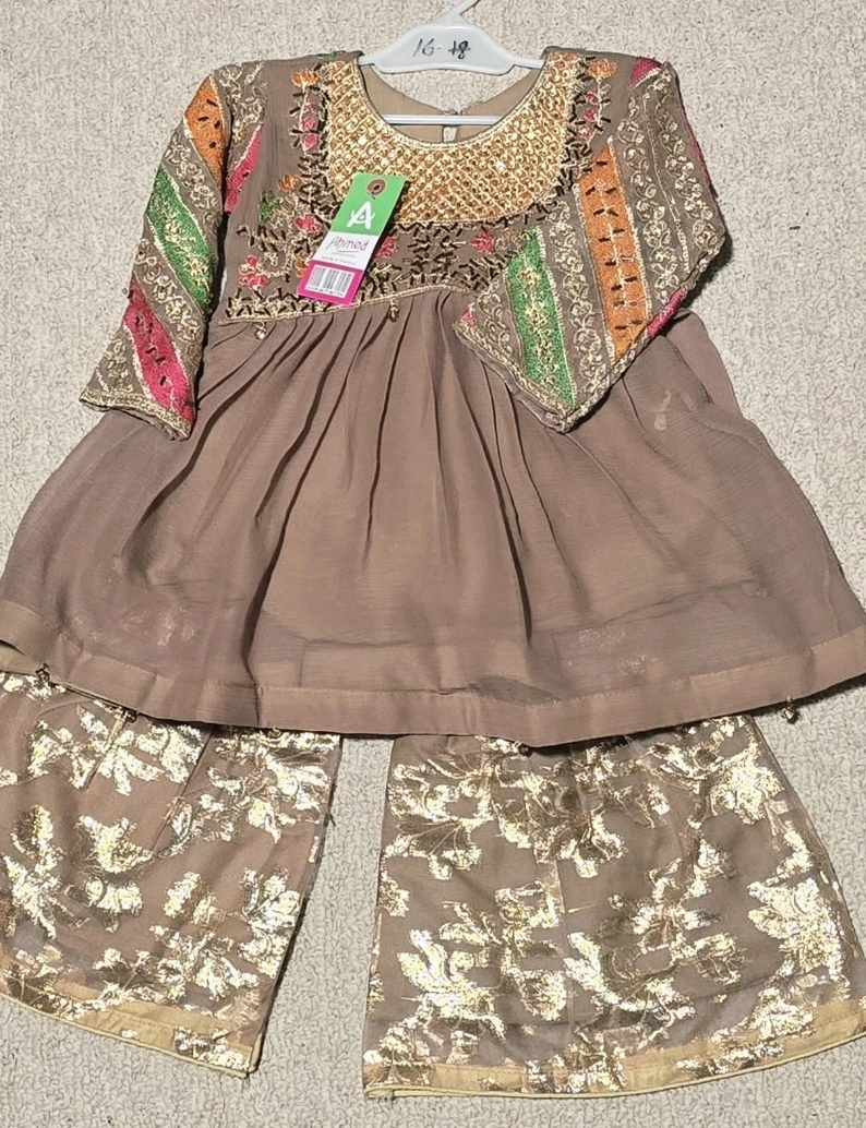 Ahmed Girls Embroidered Kurti and Shalwar Set Size 16-18