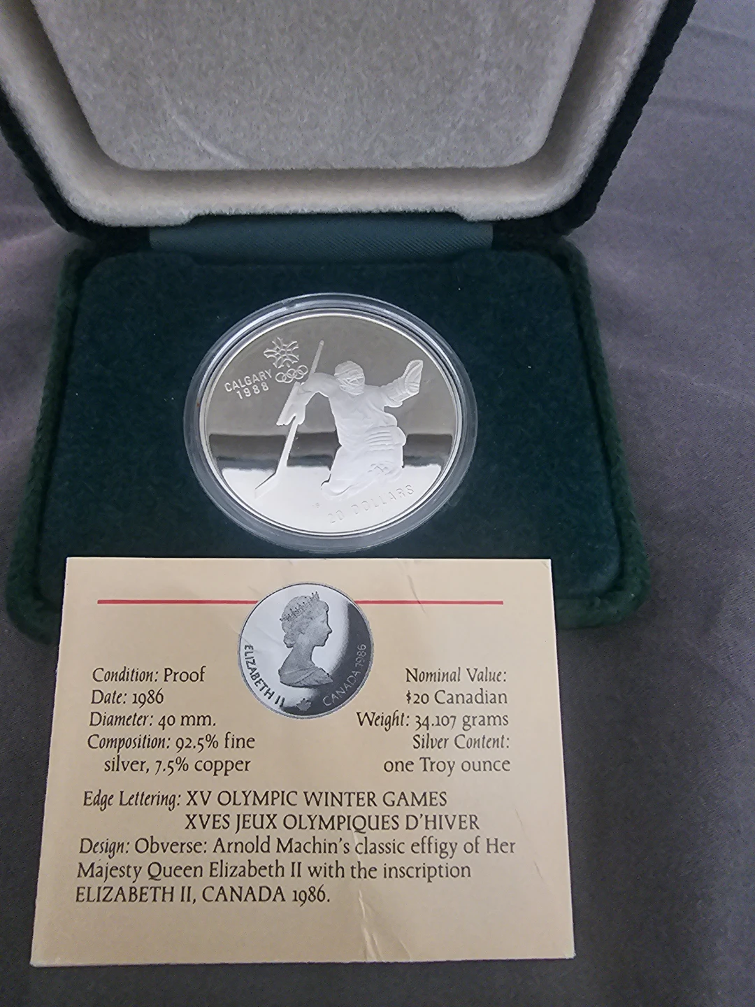 1988 Calgary Olympic Winter Games Coin - Pure Silver - photo 3
