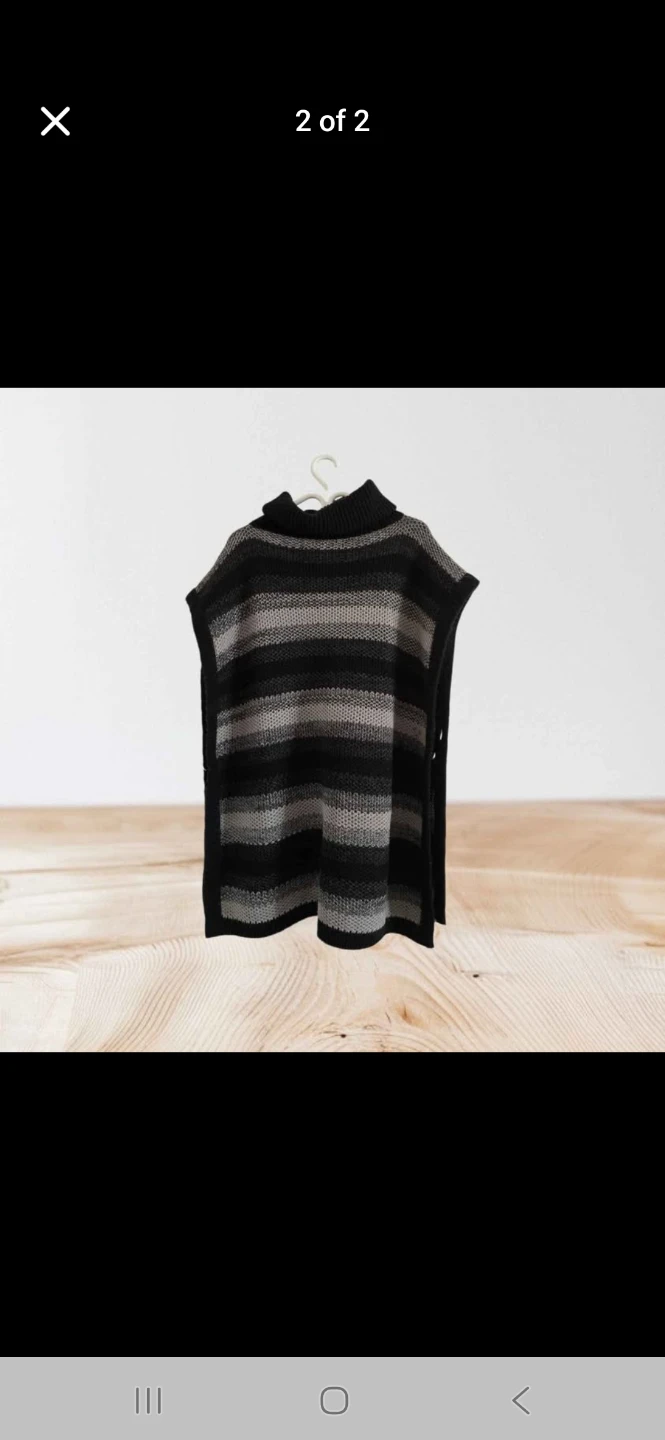 Kalvin Klein Striped Turtleneck Poncho - Black & Grey - photo 2