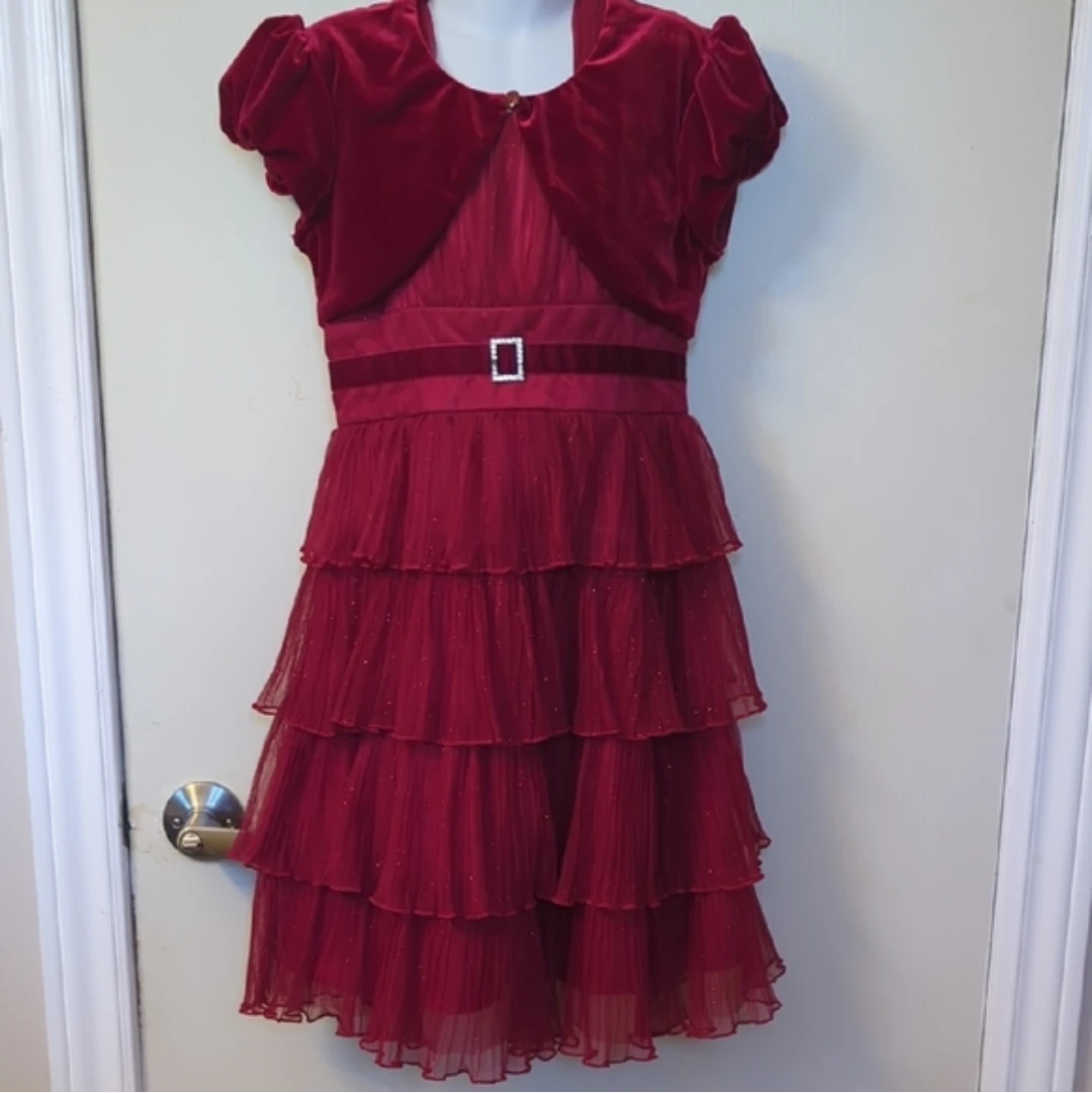 Jona Michelle Red Velvet Tulle Dress Size 8