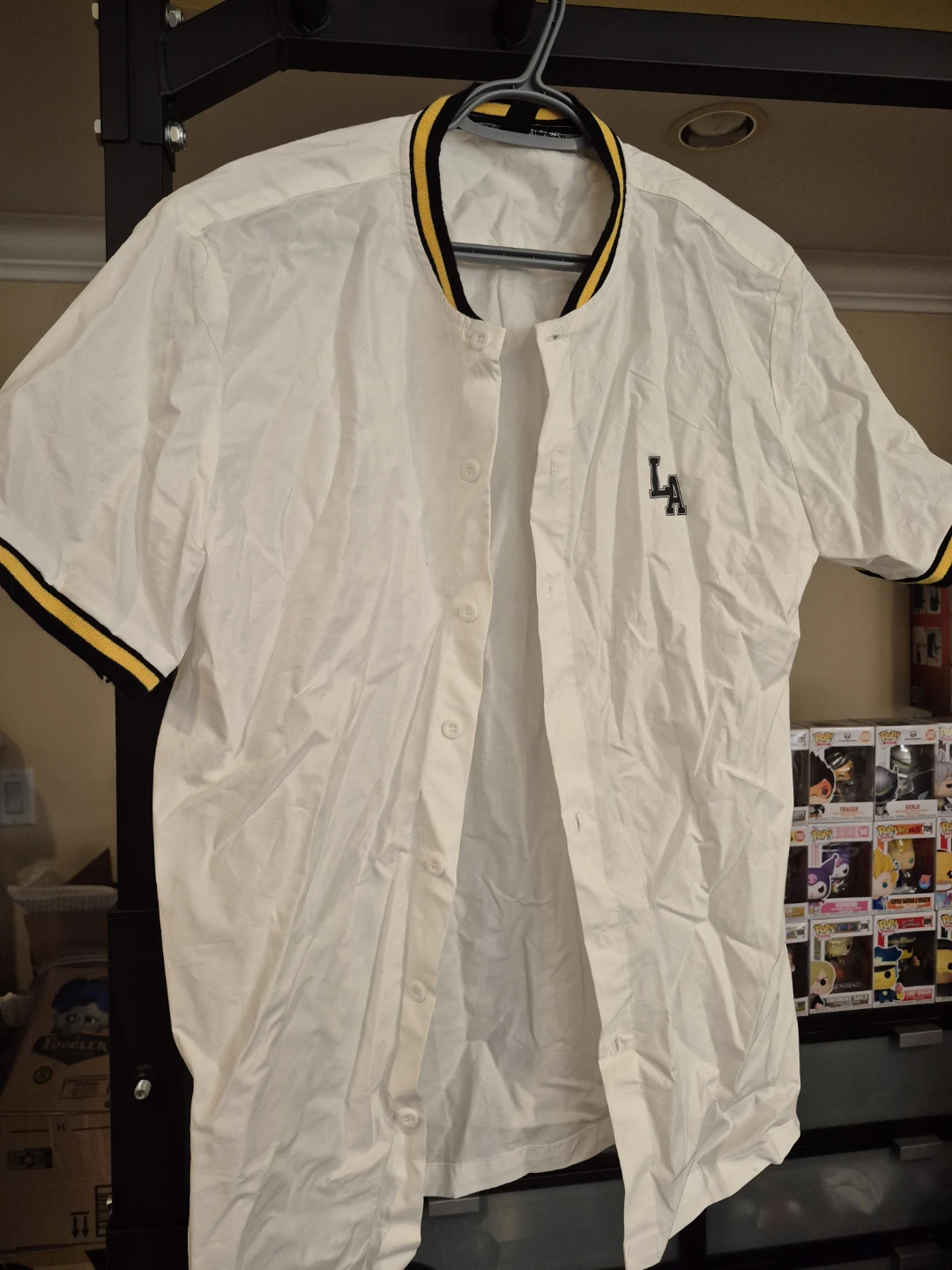 White LA Short Sleeve Button-Up Shirt