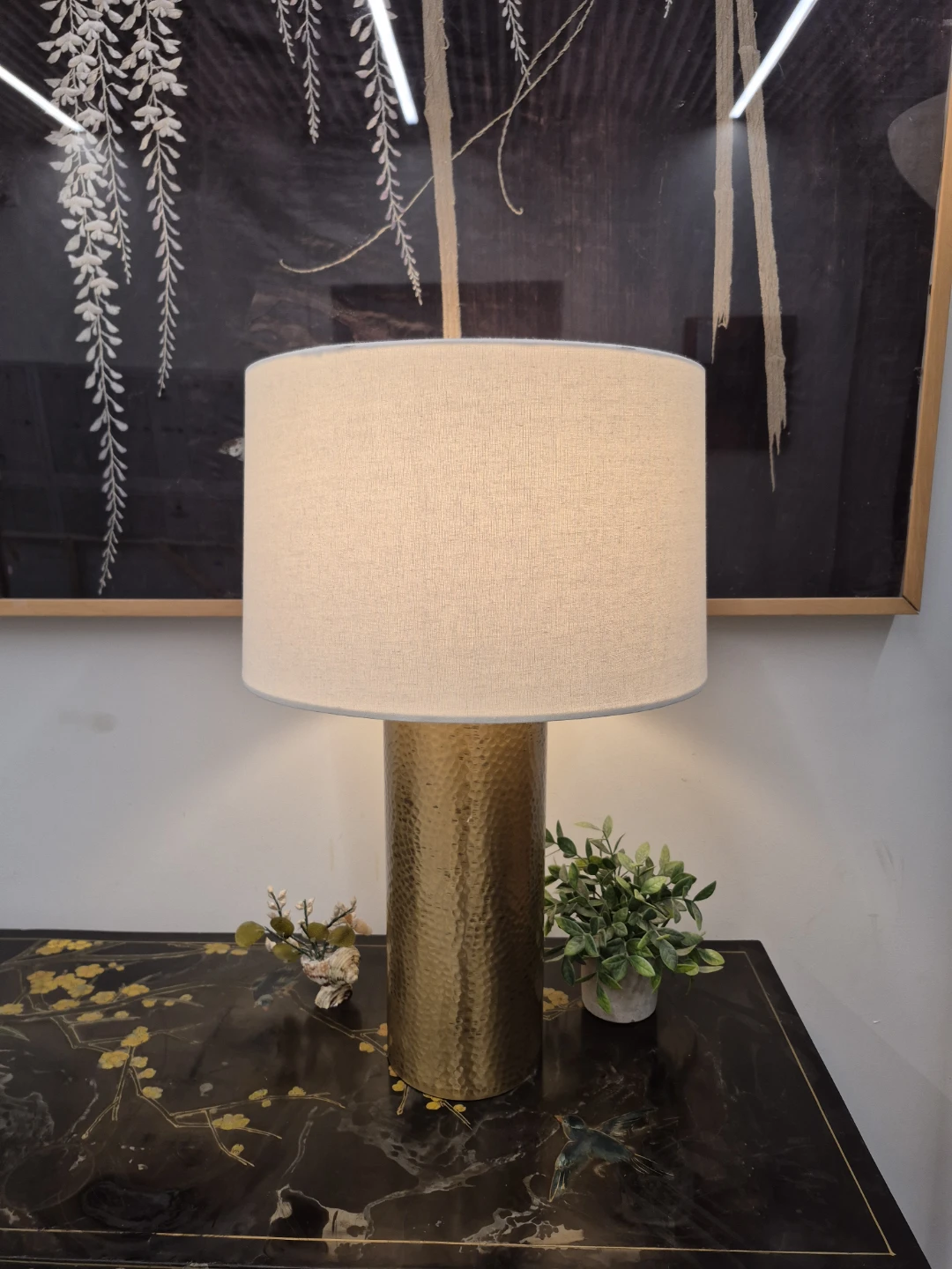 Gold Hammered Cylinder Table Lamp - photo 2