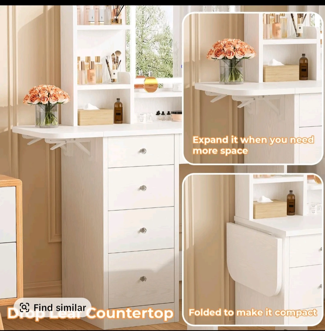 White Vanity Dressing Table Set with LED Mirror and Stool🏆
