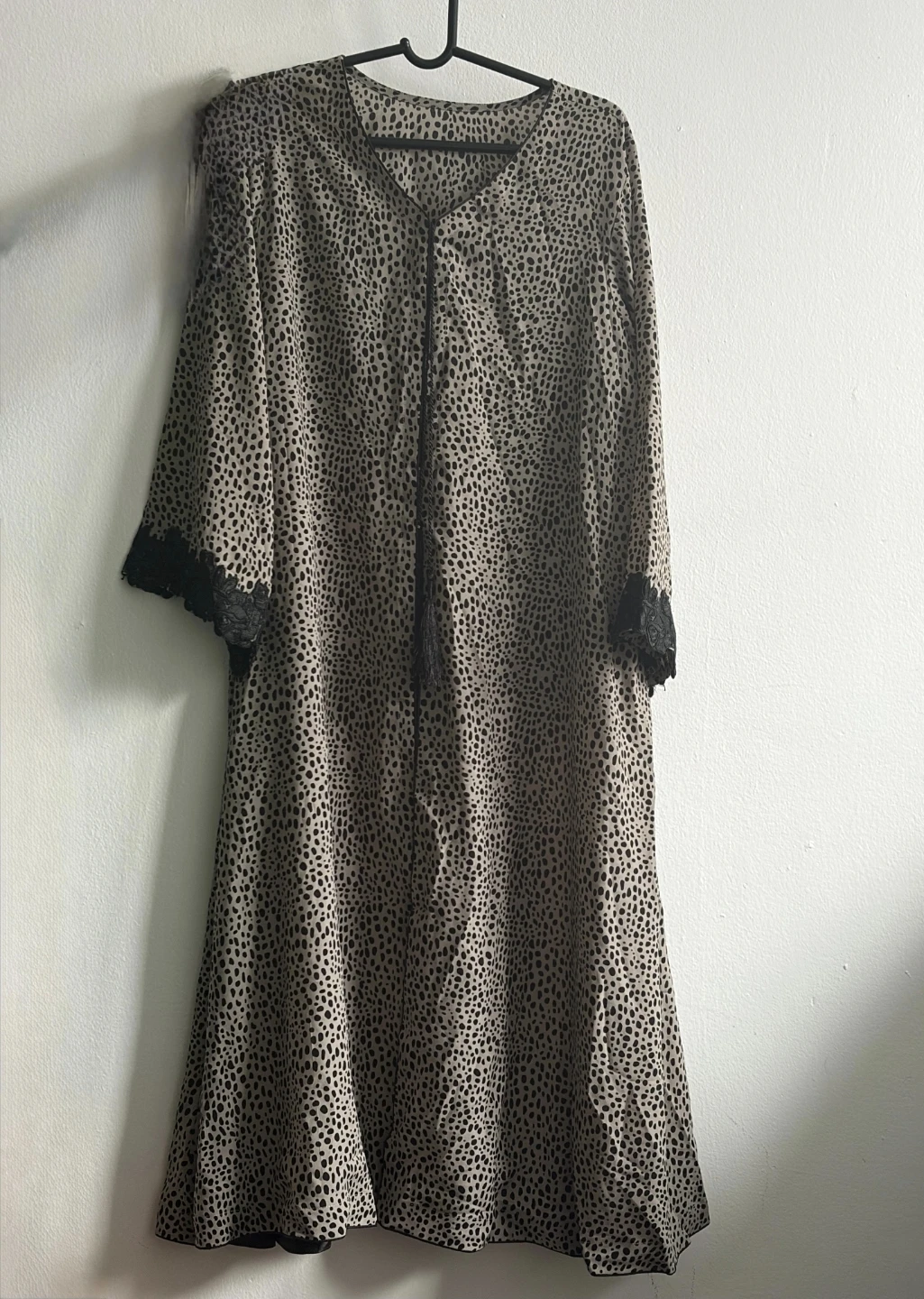 Women's Leopard Print Dress with Black Lace Trim